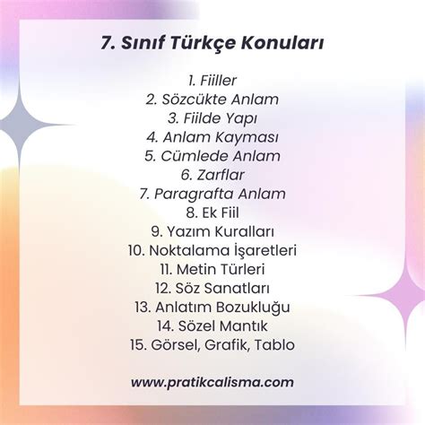 7 sınıf türkçe konu başlıkları